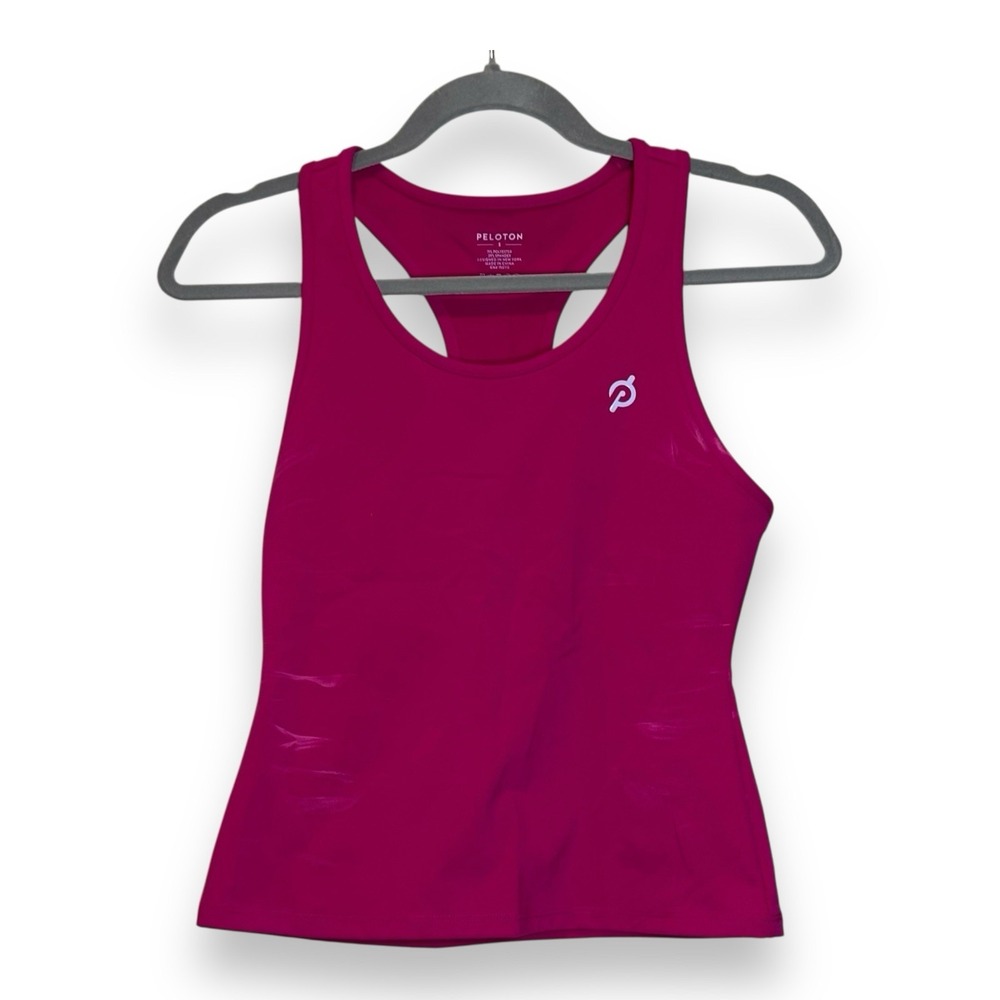 Peloton Women's Flow Racer Tank‎ Pink Cadent Cropped Logo Tank Top Sz S